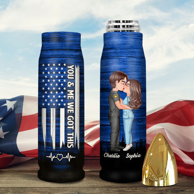 Hero Couple Hugging Kissing Half Flag  Gift by Occupation Gift For Her Gift For Him Personalized Bullet Tumbler