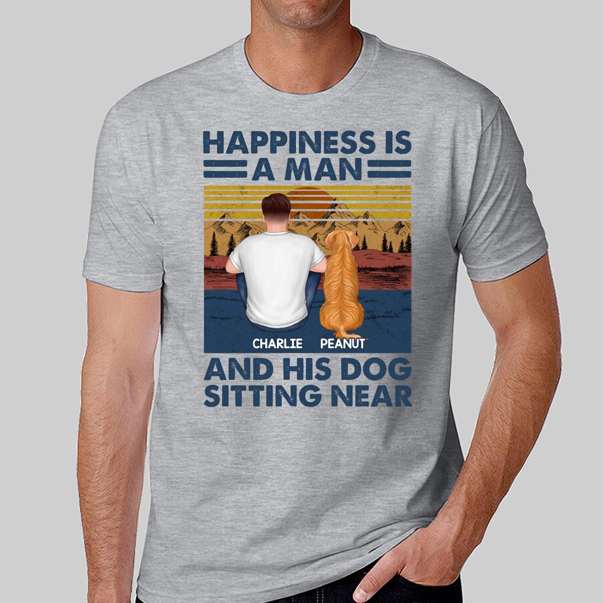 Happiness Is An Old Man And Dog Sitting Near Personalized Shirt