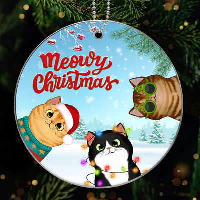 Meowy Christmas Peeking Fluffy Cats Personalized Acrylic Ornament