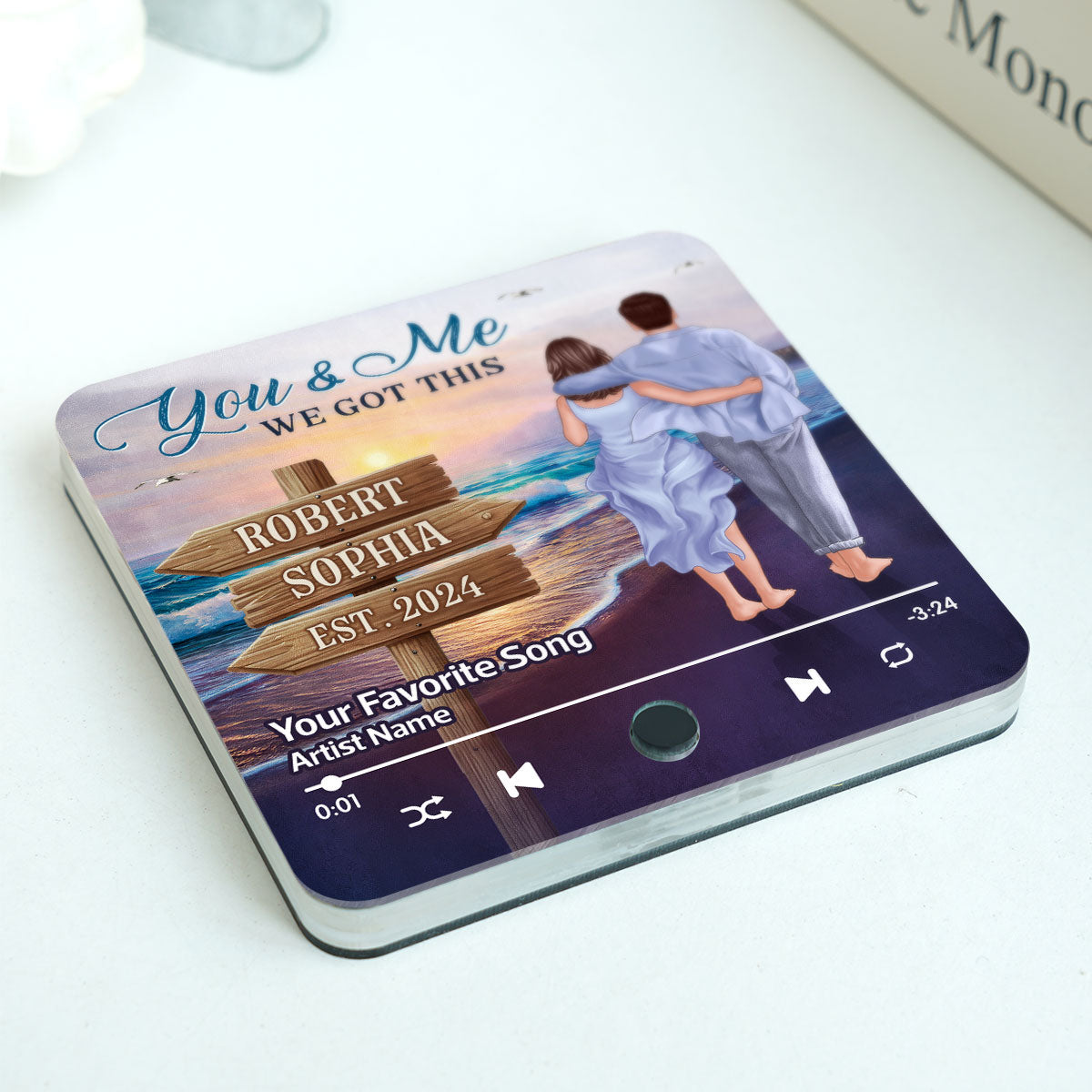Couple Walking At Beach Favorite Song Personalized Music Fridge Magnet, Heartfelt Gift For Couple, For Him, For Her, Boyfriend, Girlfriend, Husband, Wife