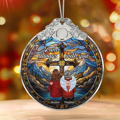 Always With You Holy Cross Stained Glass Effect - Personalized Glass Ornament With Silver Cap - Christmas Memorial Keepsake For Family