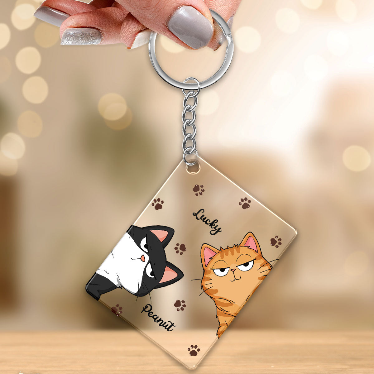 Funny Cats Expressions Paw Pattern Personalized Acrylic Keychain