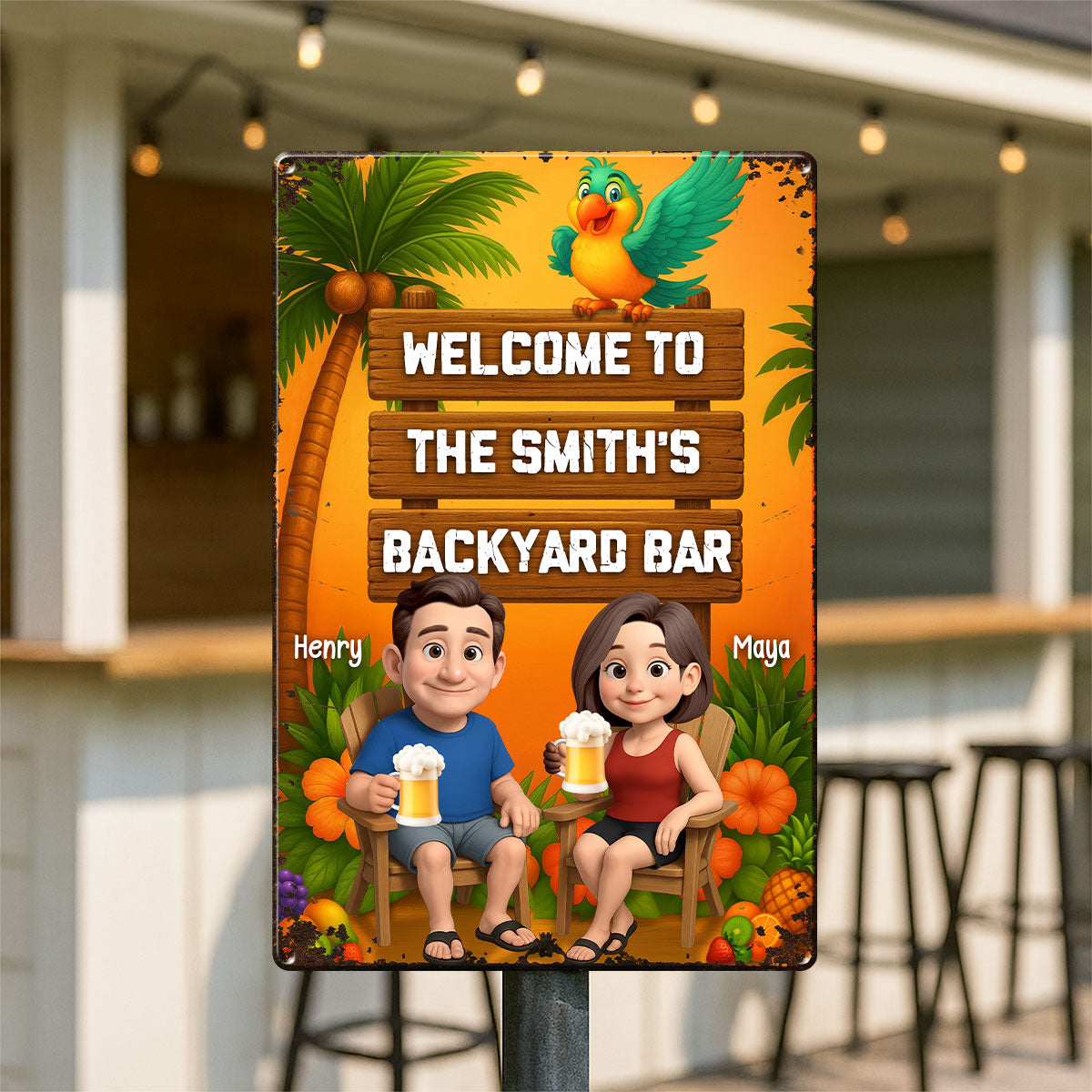 Welcome To Our Tiki Bar, Poolside, Backyard Bar, Hot Tub Personalized Metal Sign