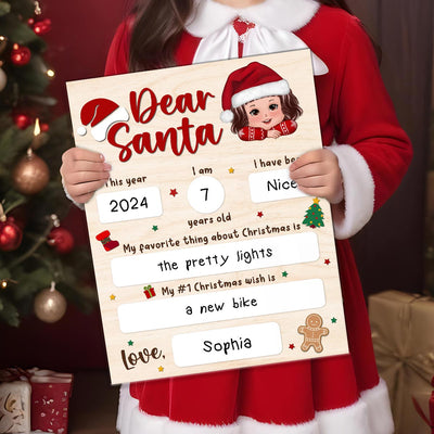 Dear Santa Wishlist From Kid Christmas Personalized Board Sign, Christmas Gift For Son, Daughter