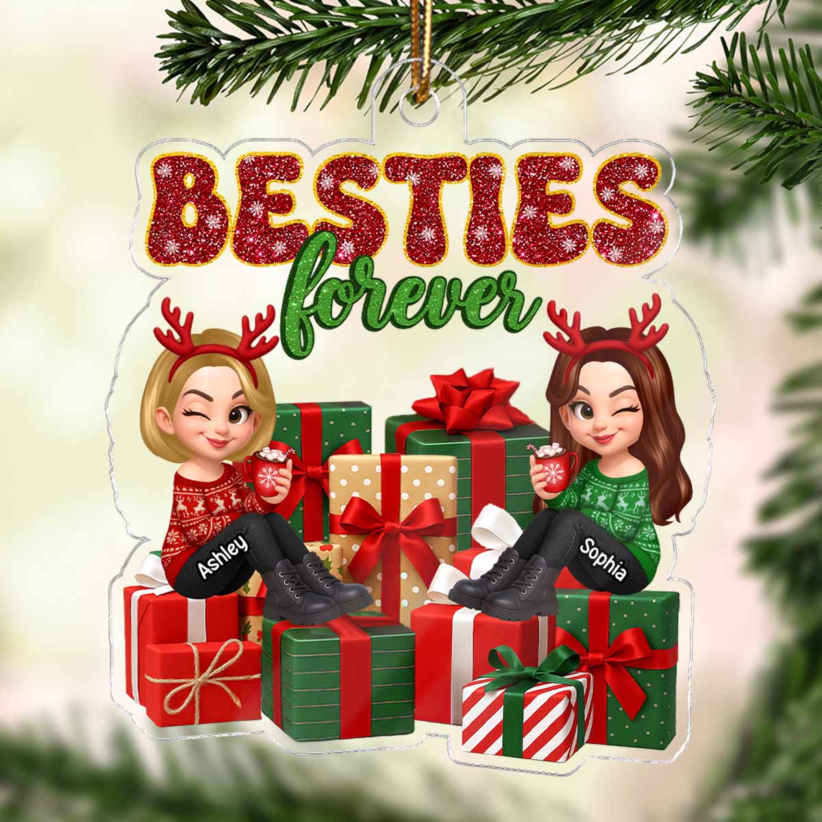 There's No Greater Gift Than Friendship Christmas - Personalized Acrylic Ornament - Gift For Besties