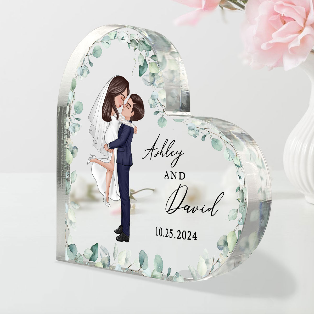 Groom & Bride Wedding Acrylic Heart Plaque, Anniversary Gift Mr & Mrs Keepsake, Engagement Gift For Couple, For Her, For Him