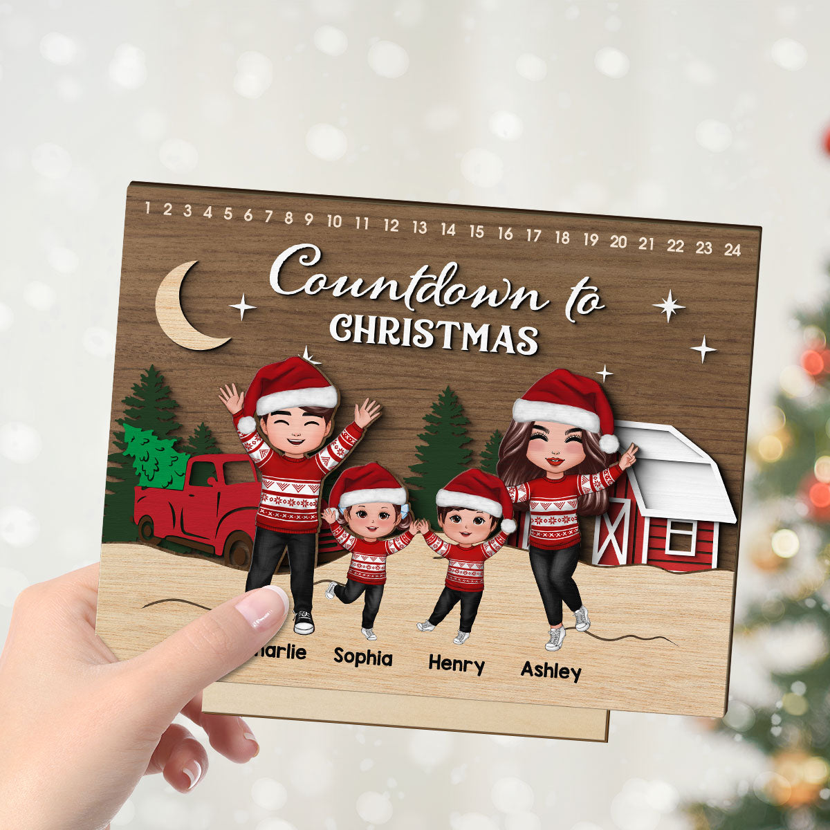 Christmas Countdowns Family Sitting Personalized 2-Layer Standing Wooden Plaque