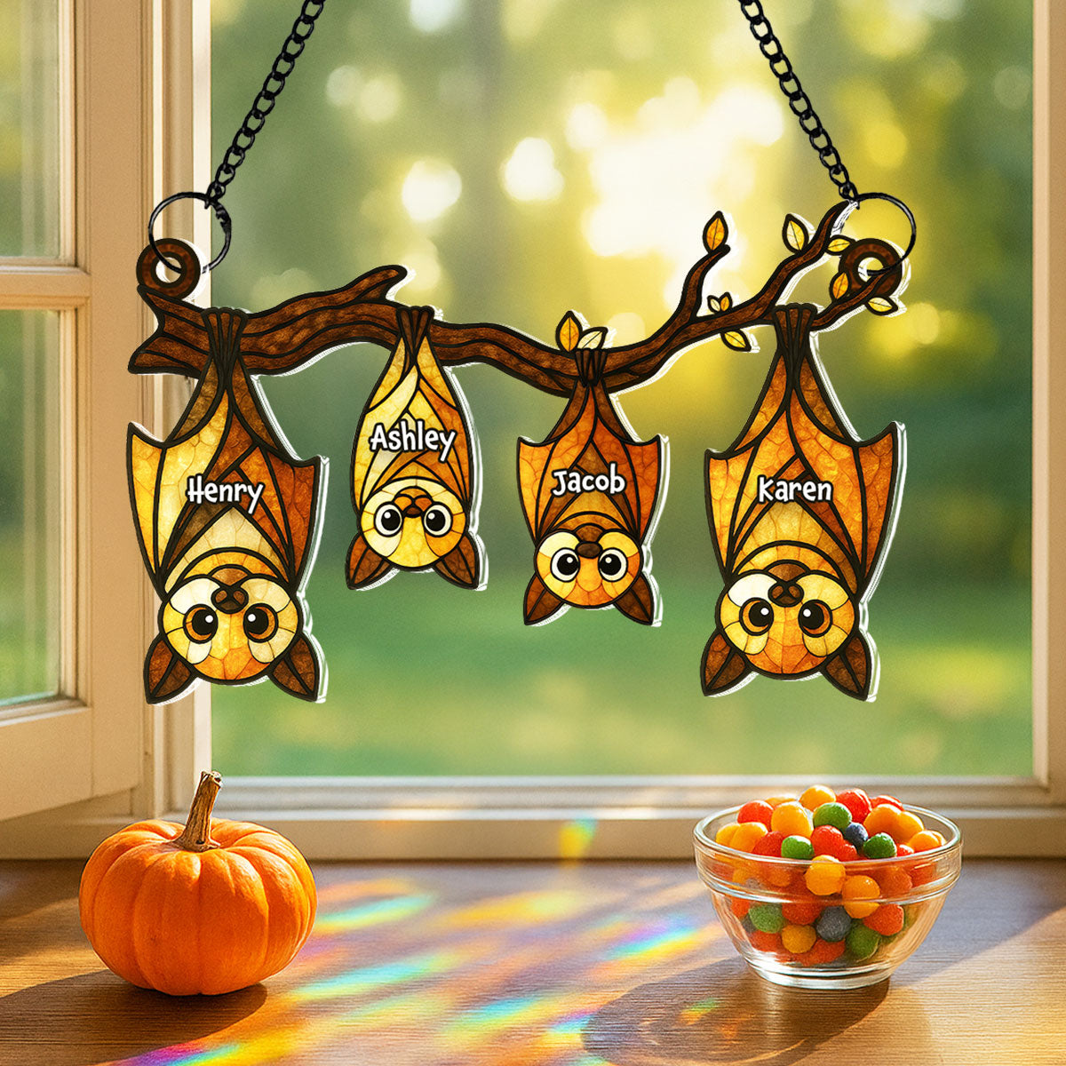 Bat Halloween Familly Hanging Personalized Acrylic Suncatcher