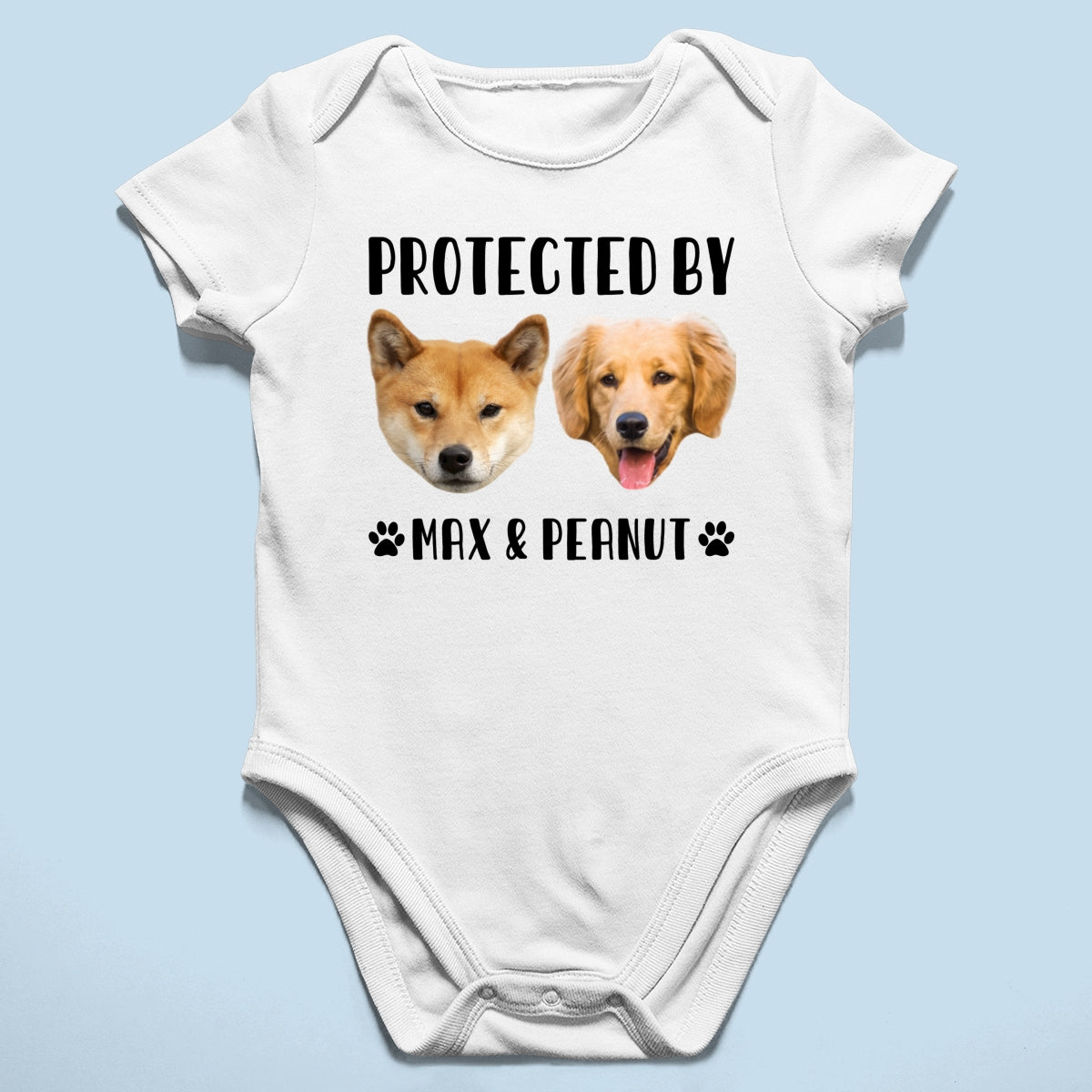 Upload Photo Protected By Pets Personalized Baby Onesie Baby Shirt