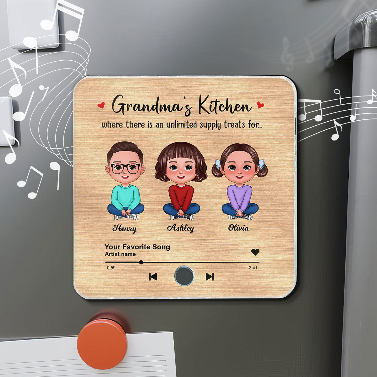 Grandma's Kitchen Where There Is An Unlimited Supply Treats for Grandkids, Personalized Music Fridge Magnet, Heartfelt Gift, Birthday Gift for Grandma