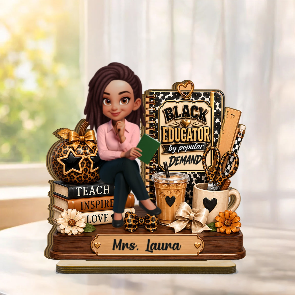 Black Educator by Popular Demand - Personalized 2-Layered Wooden Plaque - Back to School Gift for Teacher