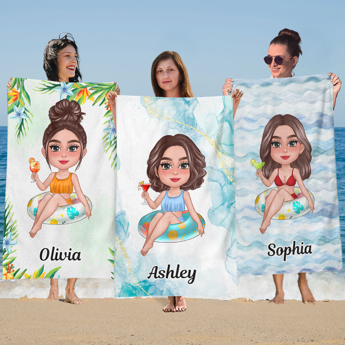 Doll Girl On Float Summer Gift For Besties Gift For Her Personalized Beach Towel