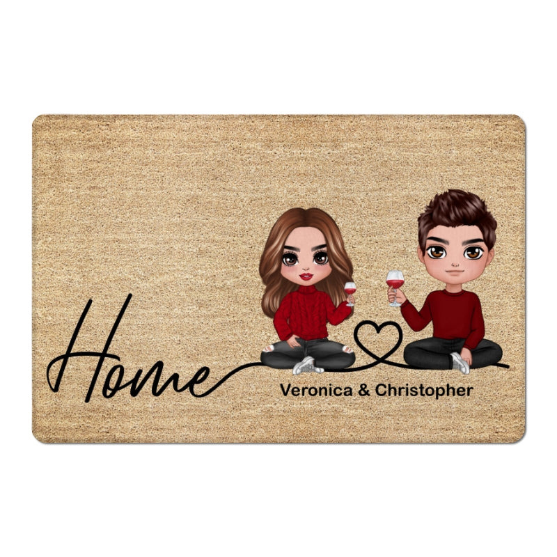 Home Sweet Home Couple Sitting Personalized Doormat