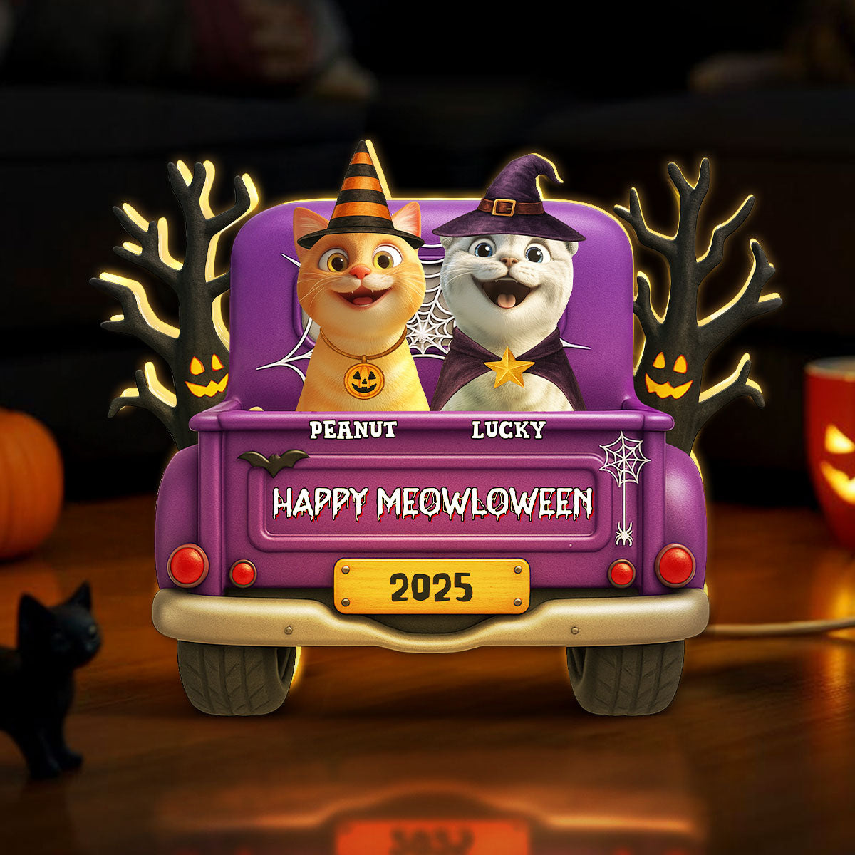 Halloween Cats On Truck Personalized Light Box, Halloween Decoration