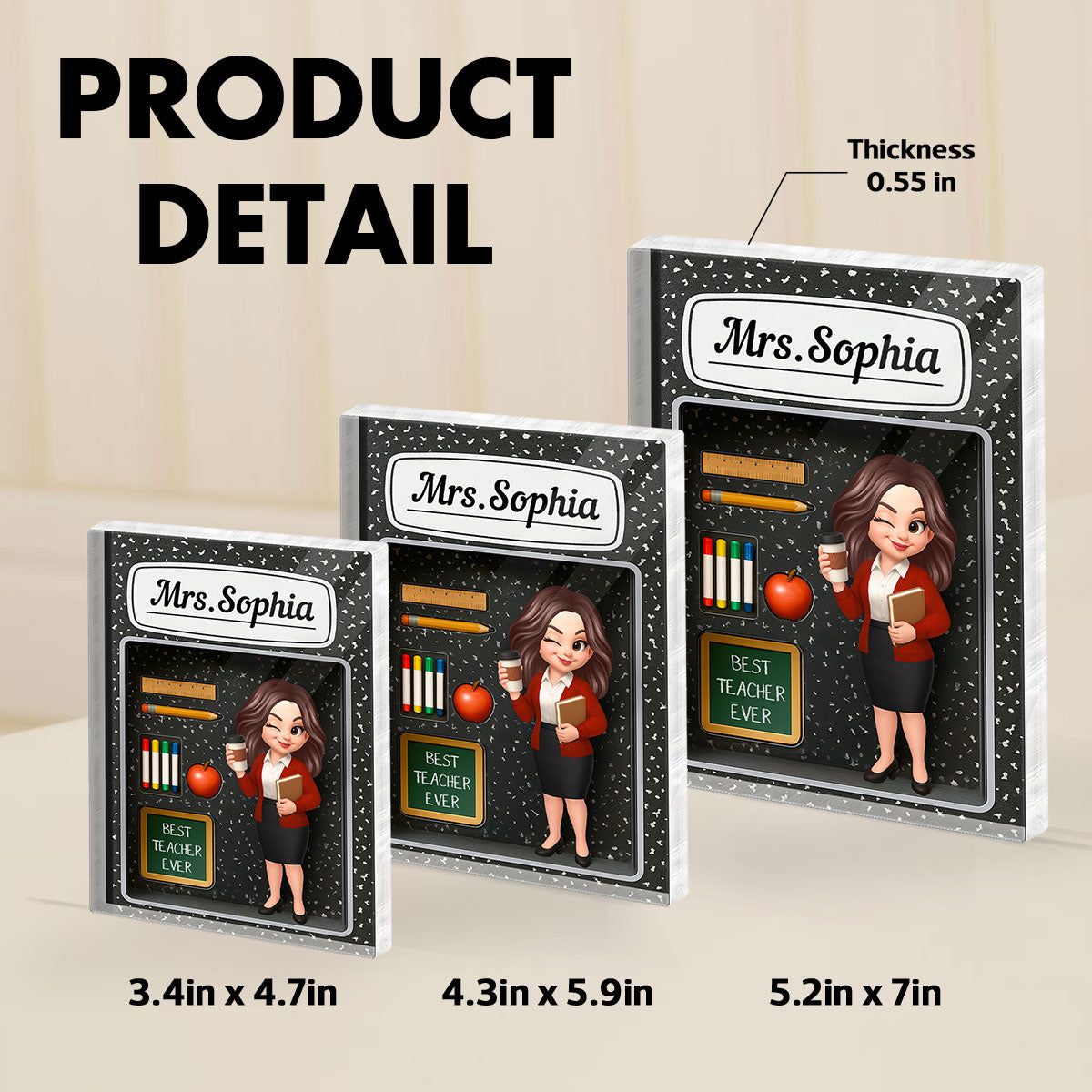 Teacher Inside Composition Book Pattern Box 3D Effect Personalized Acrylic Block, Back To School Gift