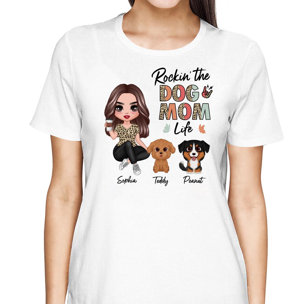 Rockin‘ Dog Mom Life Leopard Cute Watercolor Dog Personalized Shirt