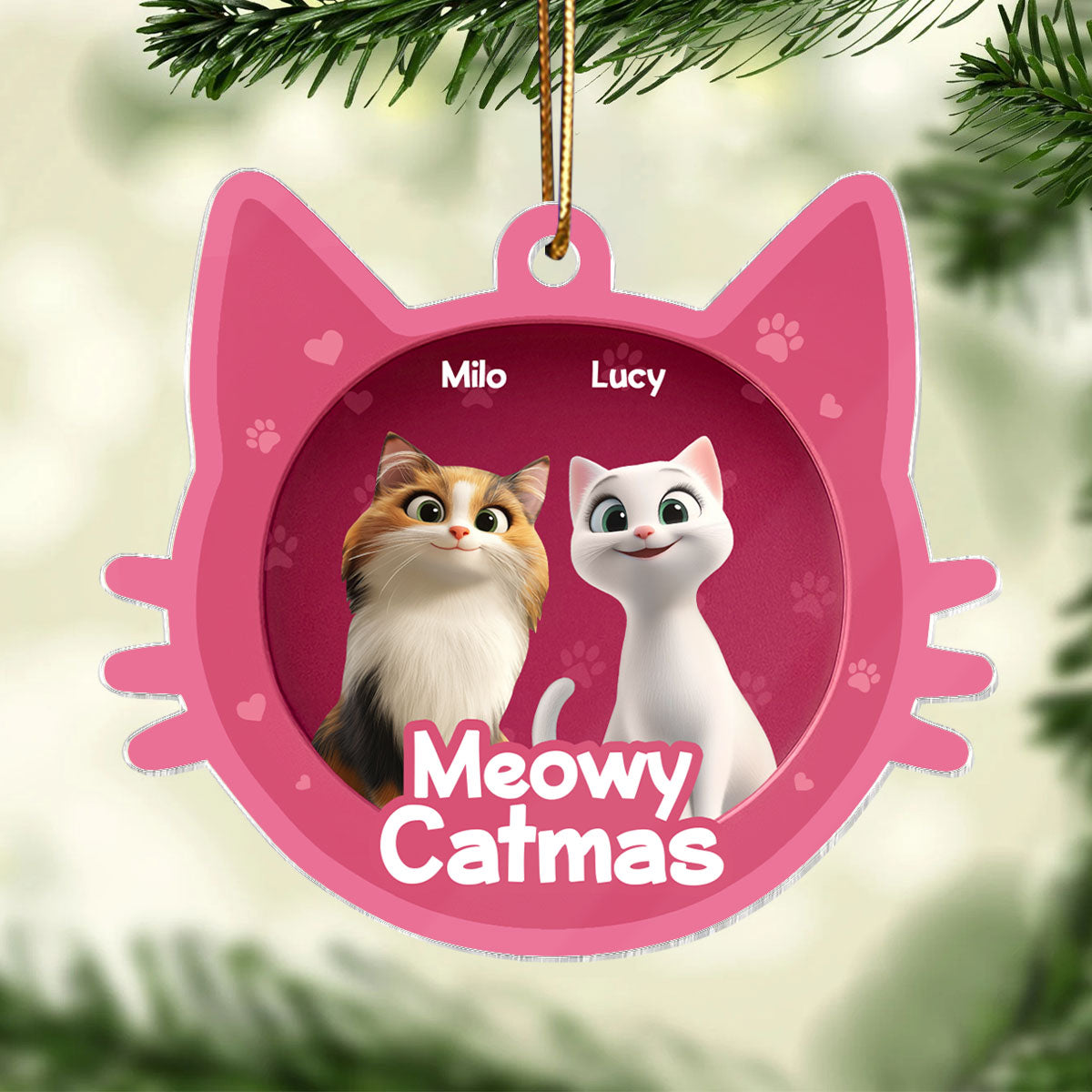 Meowy Catmas Cat Face 3D Effect Toy Box Personalized Acrylic Ornament, Christmas Gift for Cat Lovers