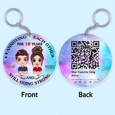 Doll Couple Annoying Each Other Favorite Song Scannable QR Code Personalized Acrylic Keychain
