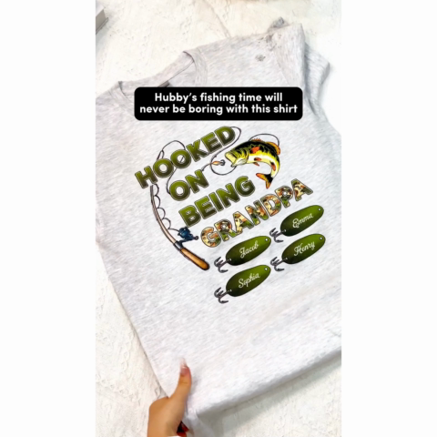 Hooked On Being Dad Grandpa Fishing Camouflage Personalized Shirt, Gift For Dad, Husband, Grandpa