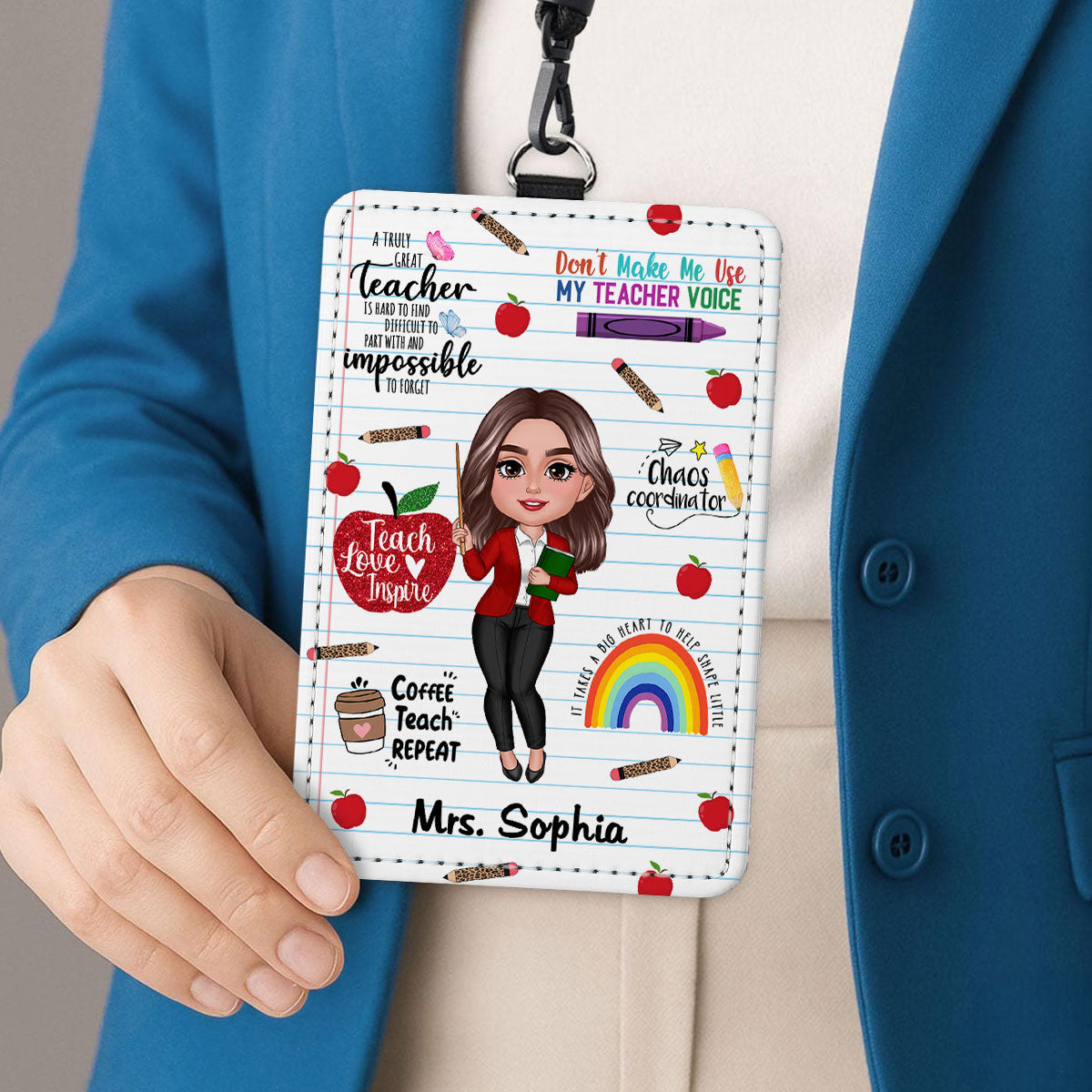 Teacher Affirmation Notebook Page Theme Personalized ID Badge Holder, Back To School Gift For Teacher