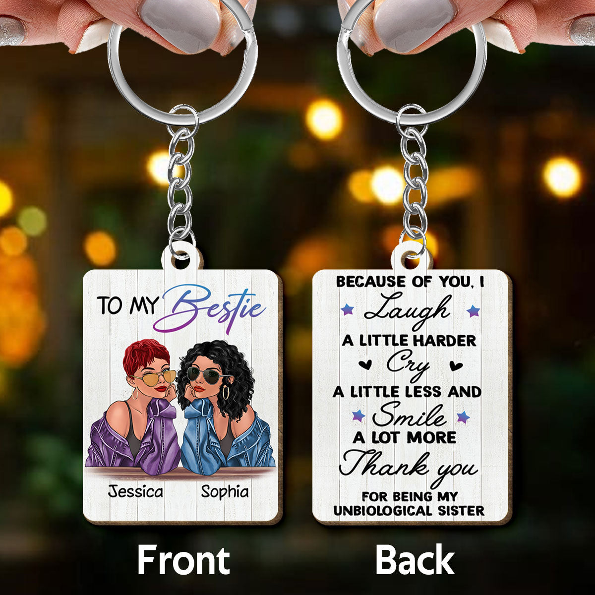 Fashion Besties To My Bestie Personalized Wooden Keychain