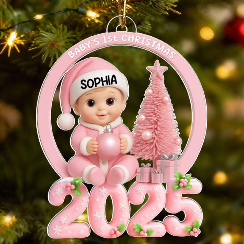 Baby's 1st Christmas Beside Christmas Tree - Personalized Acrylic Ornament - Unique Christmas Gift For New Born, Baby