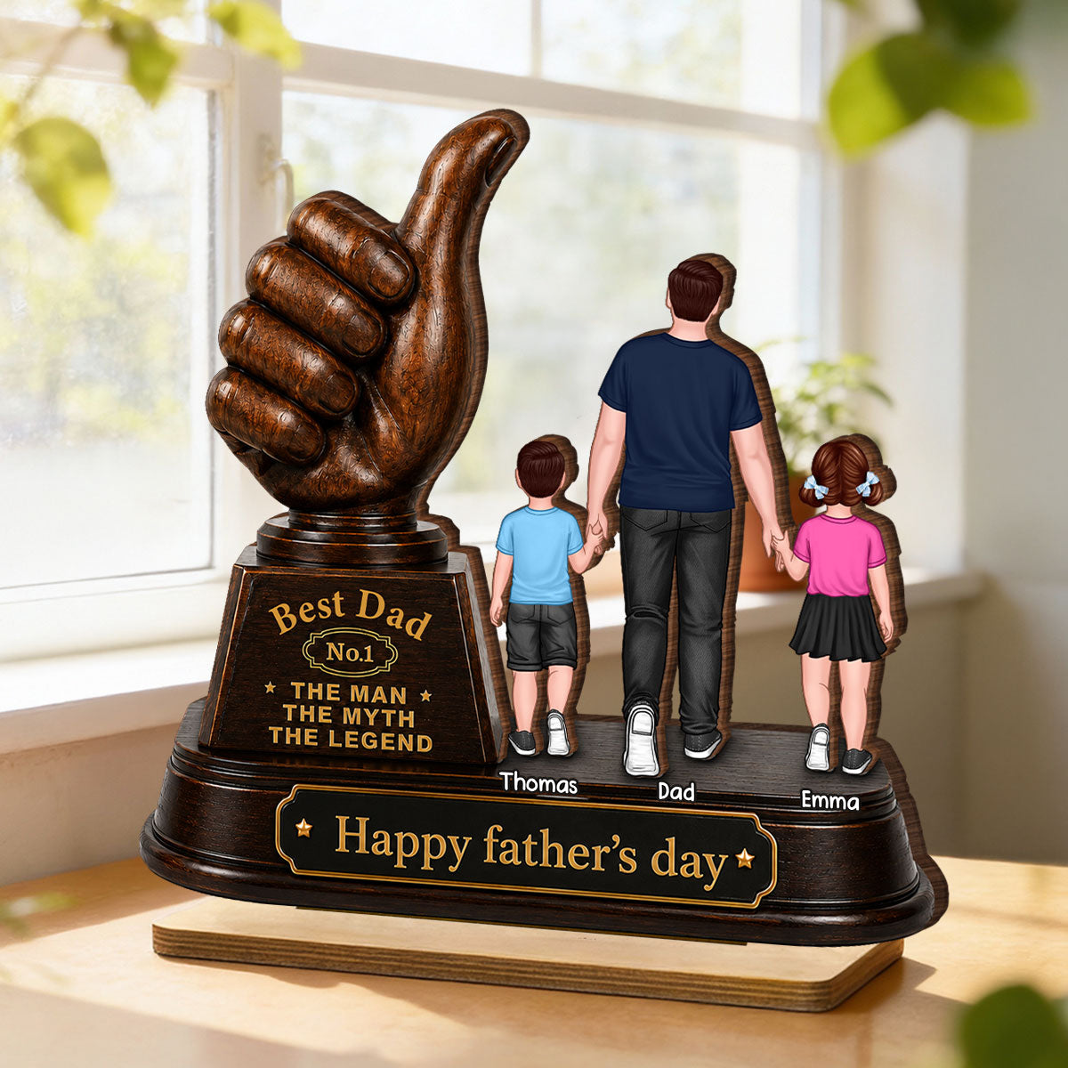 No. 1 Dad Grandpa Trophy - Personalized 2-Layered Wooden Plaque - Father's Day Gift for Dad, Husband