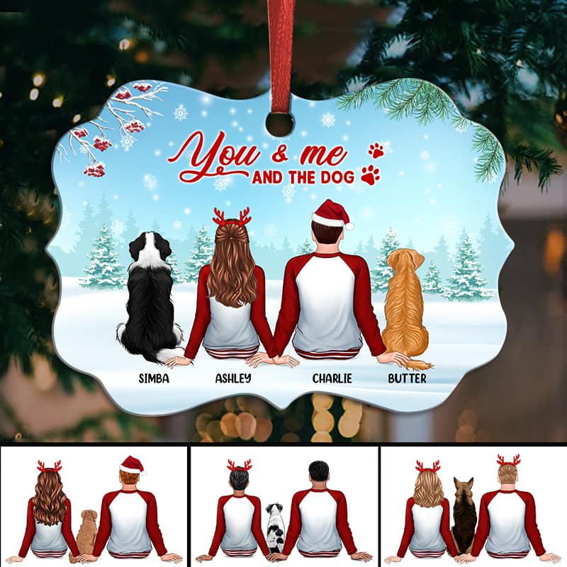 You Me & The Dogs In Snow Pajamas Personalized Christmas Ornament