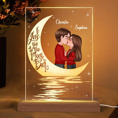 Couple Kissing In The Moonlight Personalized Plaque LED Night Light, Acrylic LED Lamp - Valentine‘s Day Gift For Him, For Her