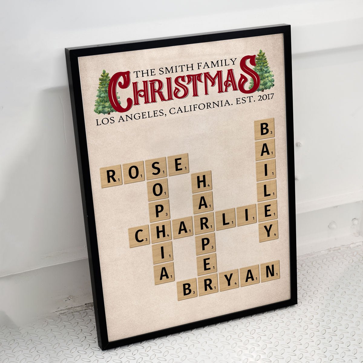 Family Rustic Christmas Crossword Puzzle Art Family Bond Personalized Poster, Christmas Decor