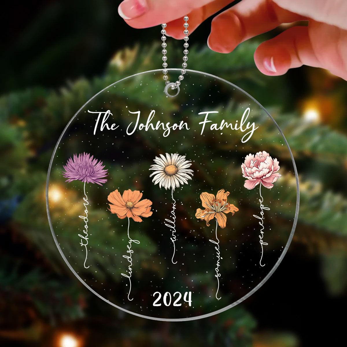 Birth Month Flower Christmas Family Personalized Acrylic Ornament