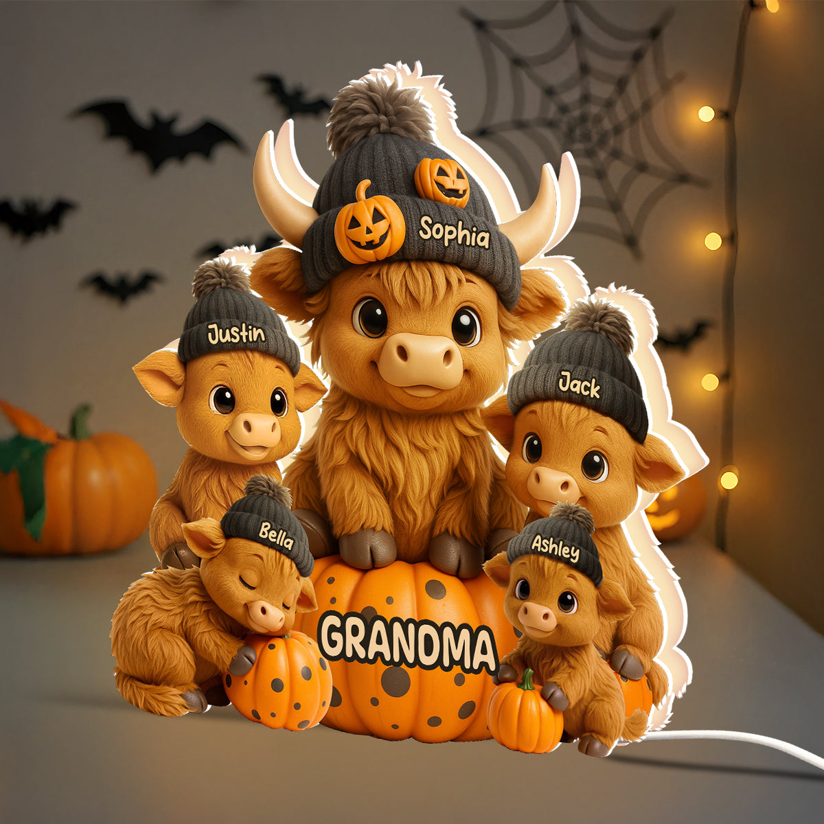 Mama Cow Personalized Light Box, Cozy Fall Vibe Halloween Decor for Mom, Grandma