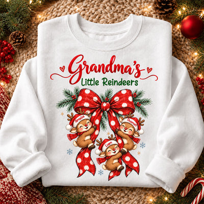 Grandma's Reindeer Christmas Bow - Personalized Shirt - Christmas Gift for Grandma, Trendy Cozy Sweatshirt for Grandma