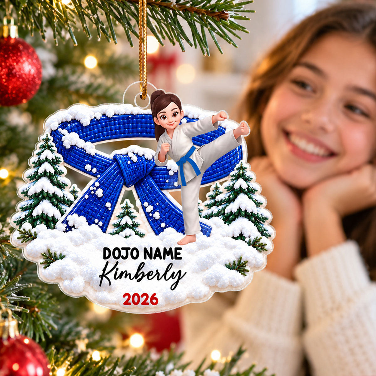Karate Design For Boy Girl - Personalized Acrylic Ornament - Christmas Gift For Karateka Grandkids