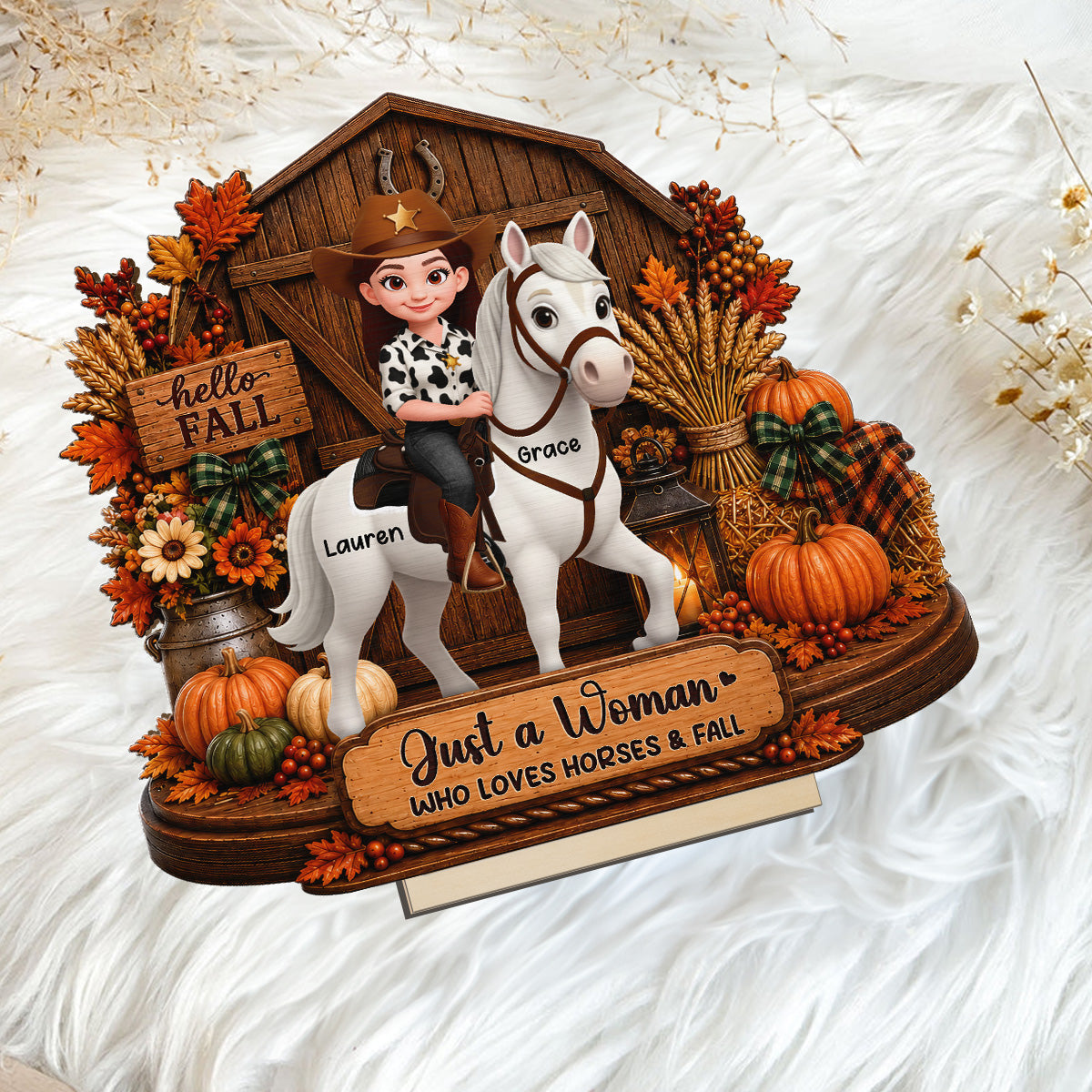 Girl Riding Horse At Barn House 2D Flat - Personalized 2-Layered Wooden Plaque - Keepsake Gift For Horse Lover