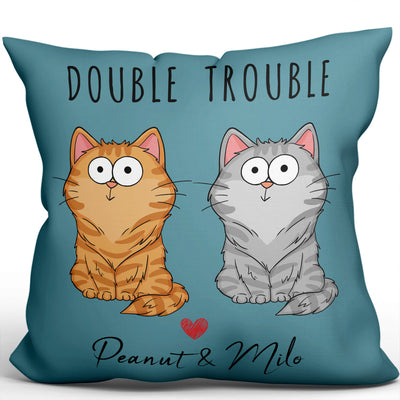 Double Trouble Funny Cat Expressions Personalized Pillow (Insert Included)