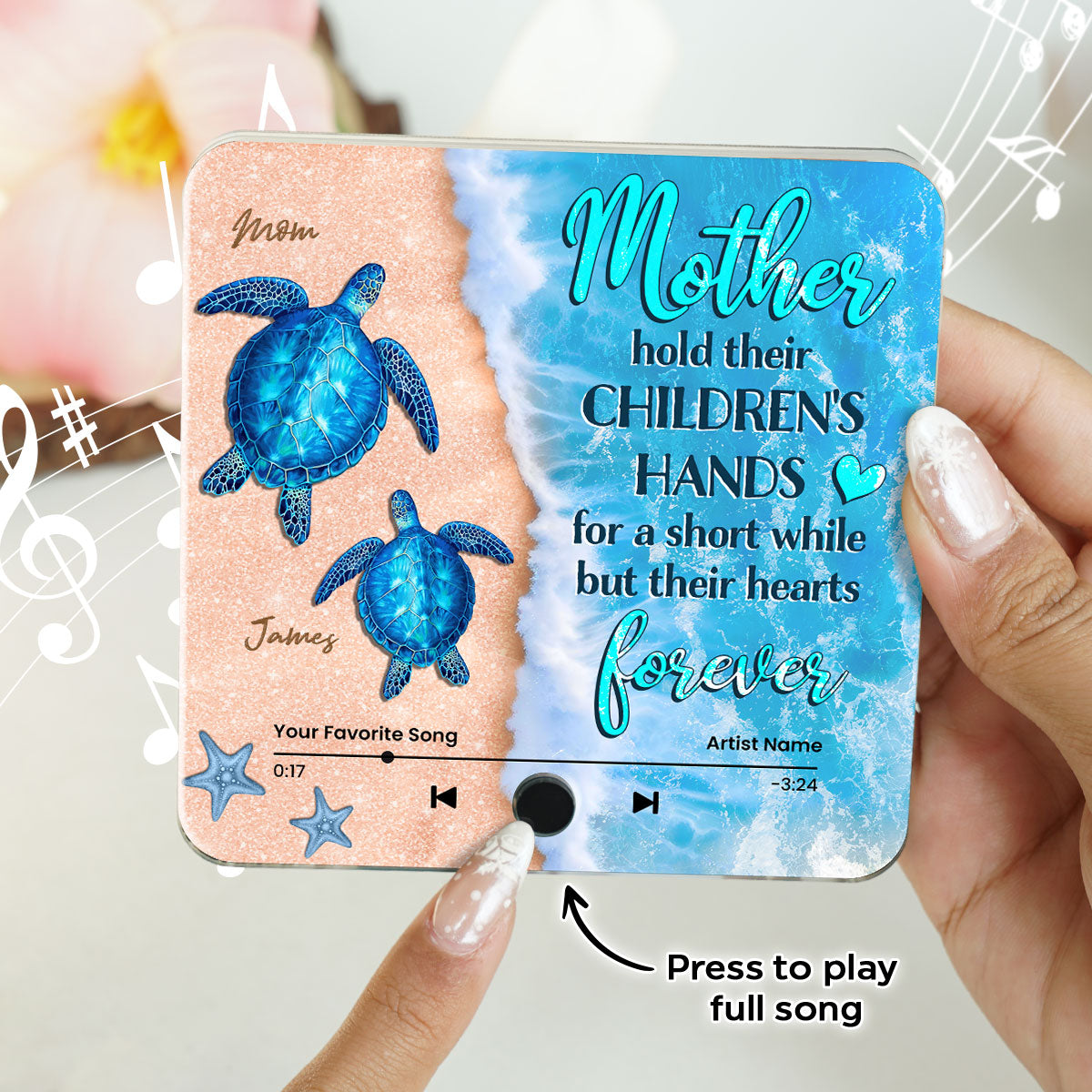 Mothers Hold Their Children's Hands Sea Turtle Personalized Music Fridge Magnet, Perfect 2025 Gift For Mom For Grandma