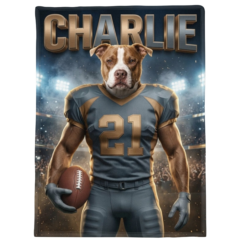 Custom Football Dog Cat Portrait from Photo - Personalized Fleece Blanket - Christmas Gift for Pet Lovers