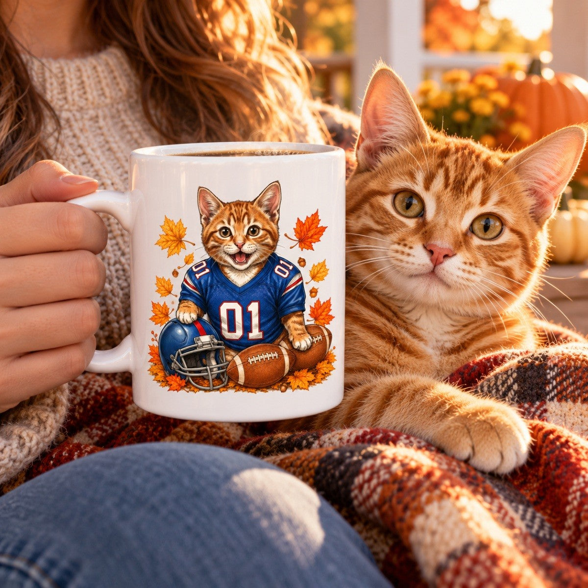 Trending Football Dog Cat Upload Photo - Personalized Mug - Fall Season Gift For Man, Woman
