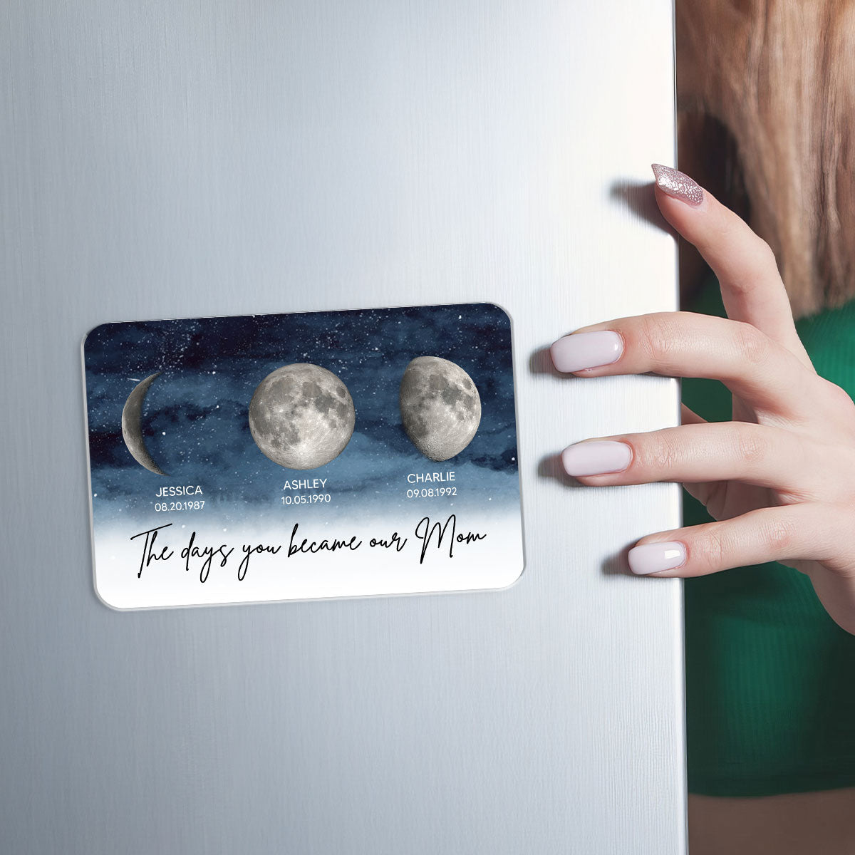 Starry Night The Day You Became Mom Custom Birth Moon Phase Personalized Acrylic Fridge Magnet, Gift For Mom