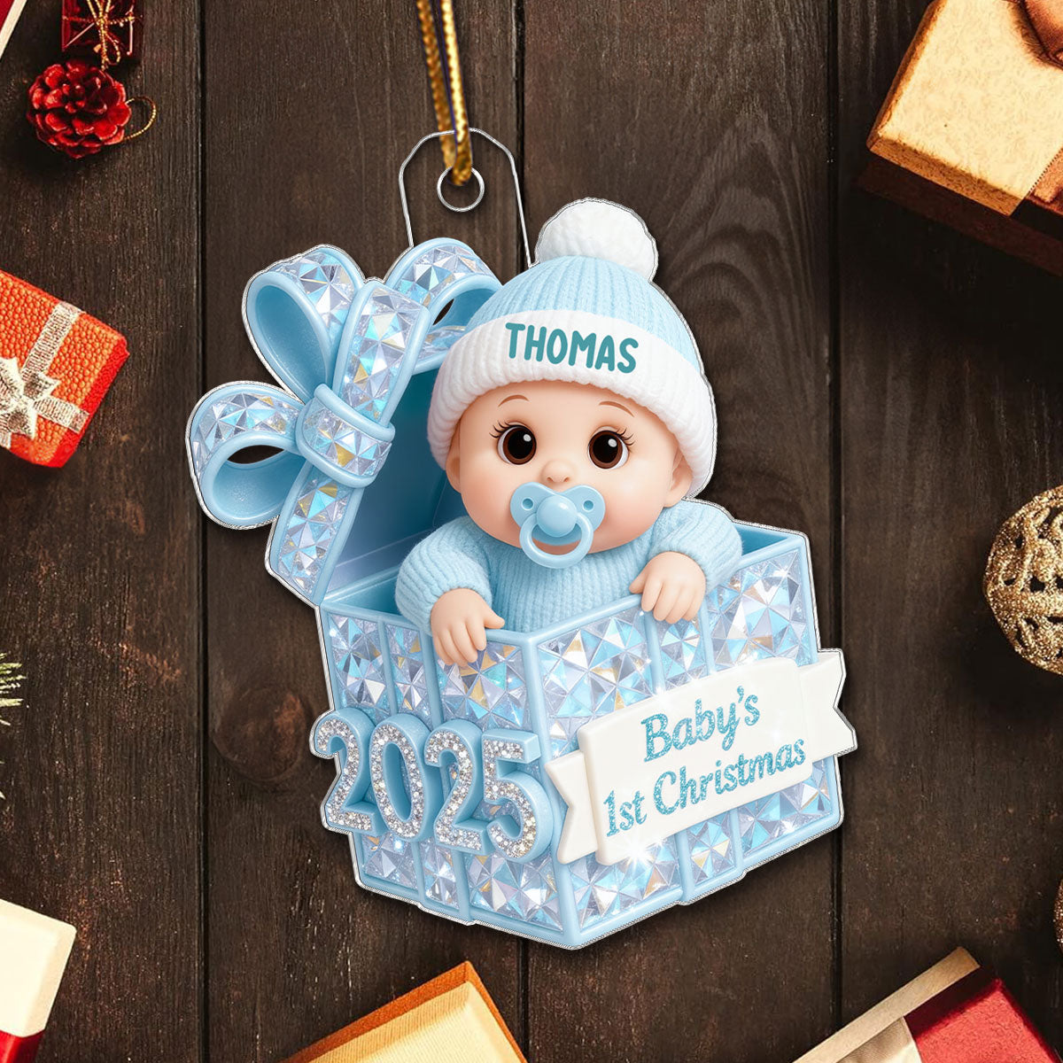 3D Shining Effect Pastel Color Baby's First Christmas - Personalized Acrylic Ornament