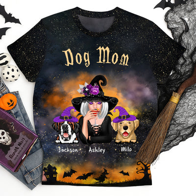Pretty Witch Dog Mom Witchy Ombre Tie-Dye Pattern Personalized Shirt, Pawfect Costume for Dog Lover