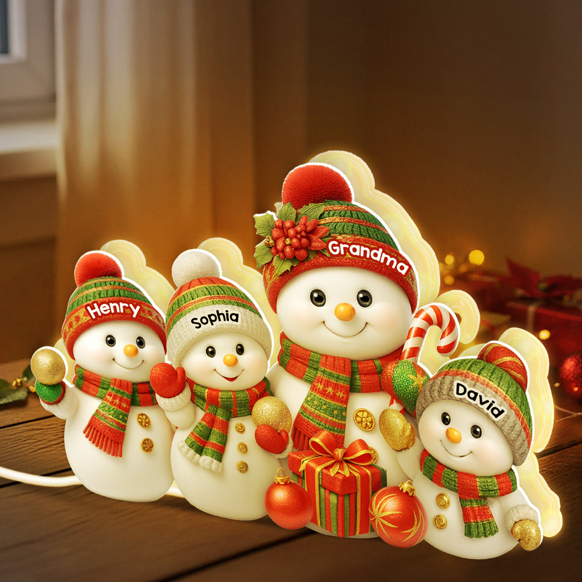 Festive Snowman Grandma & Grandkids - Personalized Light Box - Christmas Gift for Grandma