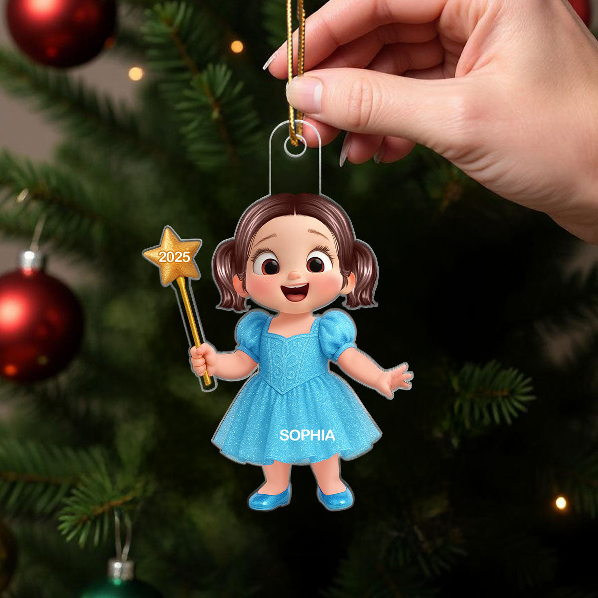 3D Effect Little Girl Princess Christmas Personalized Acrylic Ornament
