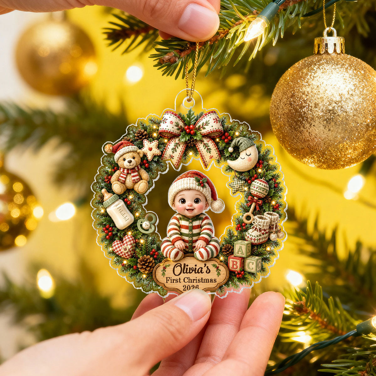 Trending Cute Cartoon Baby's First Christmas - Personalized Acrylic Ornament - Christmas Gift For Boys, Girls, New Born