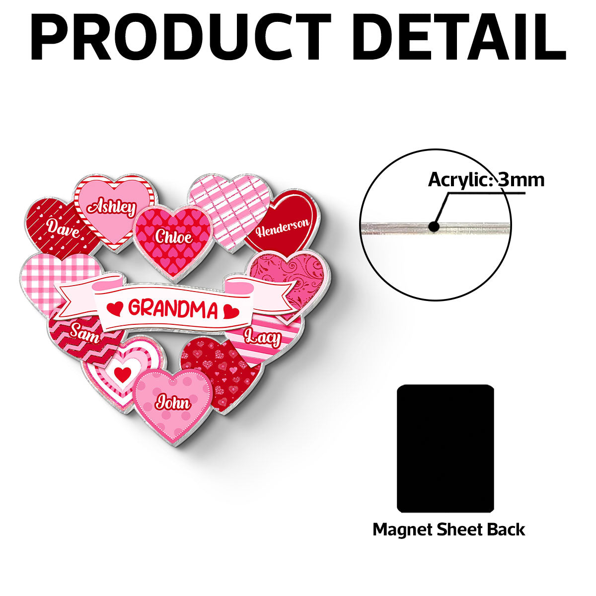 Grandma's Sweethearts Coquette Valentine's Day - Personalized Acrylic Fridge Magnet