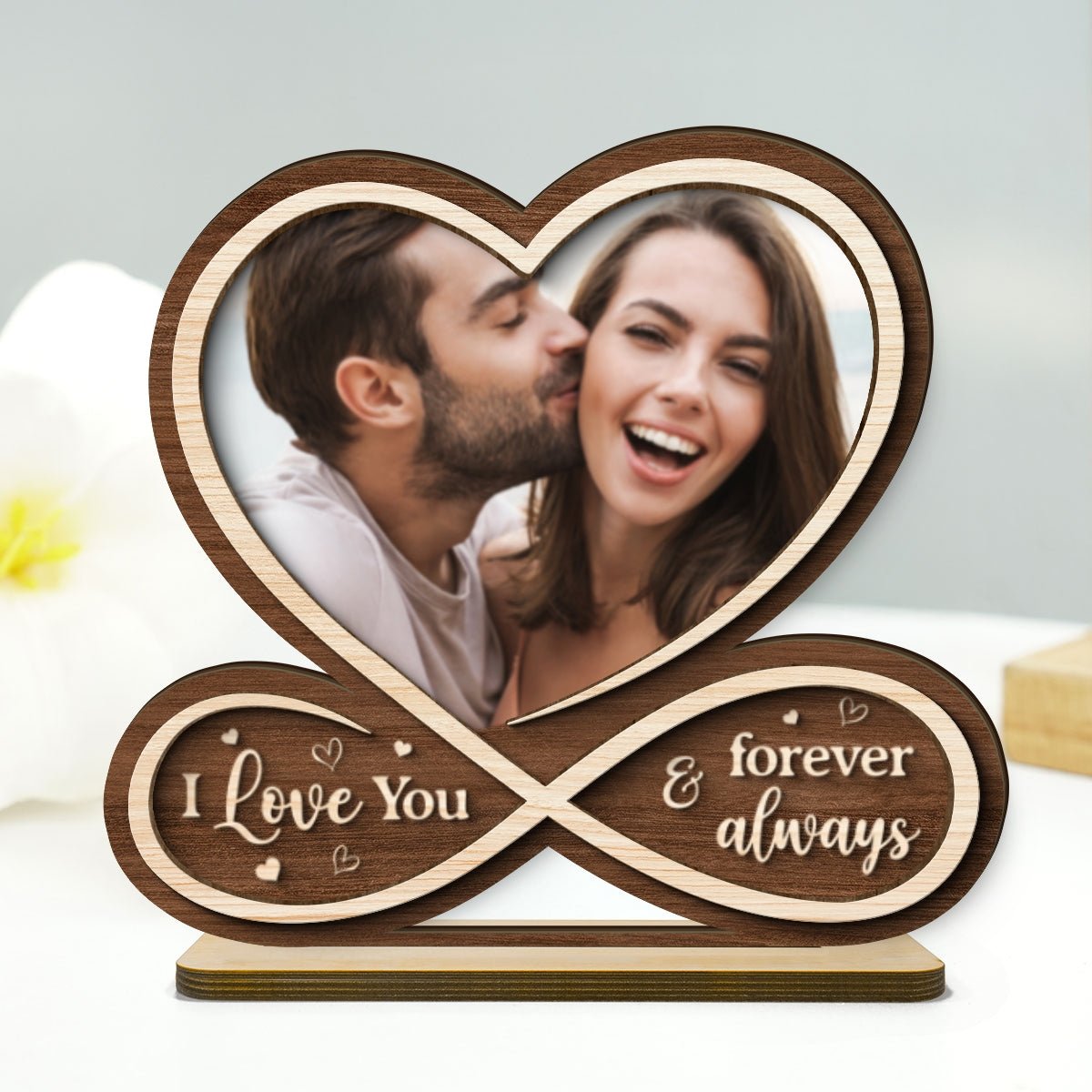 Infinity Custom Couple Photo Personalized 2-Layer Standing Wooden Plaque, Heartfelt Gift For Couple, For Him, For Her, Boyfriend, Girlfriend, Husband, Wife