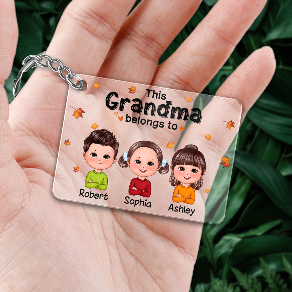 Fall Leaves This Grandma Mom Belongs To Cute Kids Personalized Acrylic Keychain