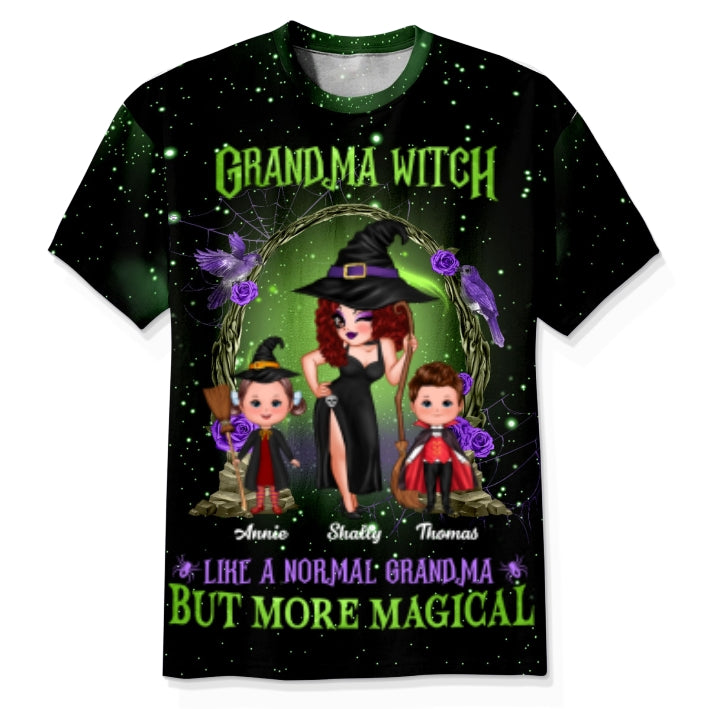 Purple And Green Pretty Grandma Witch & Kids Personalized Shirt, Halloween Costume for Grandma