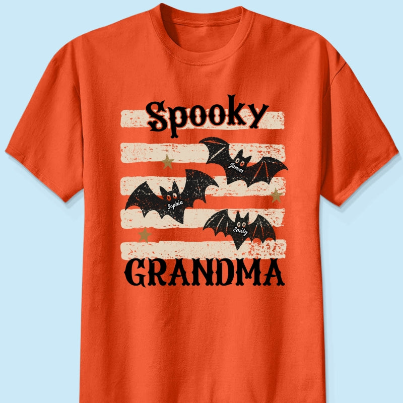 Spooky Grandma Little Bats Stripes - Personalized Shirt - Halloween Gift For Grandma